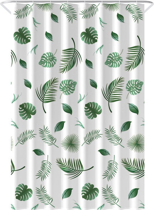 Loti Living Rideau de douche anti-moisissure - Feuilles - Anneaux inclus - Imperméable - Polyester - Rideau de douche 120x200 cm