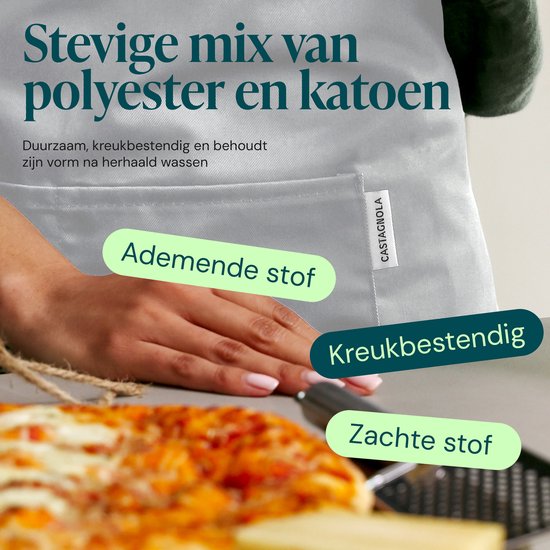 Tablier de cuisine Castagnola - Hydrofuge et anti-salissures - Tablier de cuisine professionnel - Tablier de barbecue pour femmes et hommes - Unisexe - Boucle réglable - Grandes poches - Gris clair