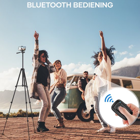 Studio ME Phone Tripod - 128 cm - Trépied Smartphone - Noir - Trépied pour appareil photo - Support pour téléphone - Télécommande Bluetooth incluse - Trépied Téléphone