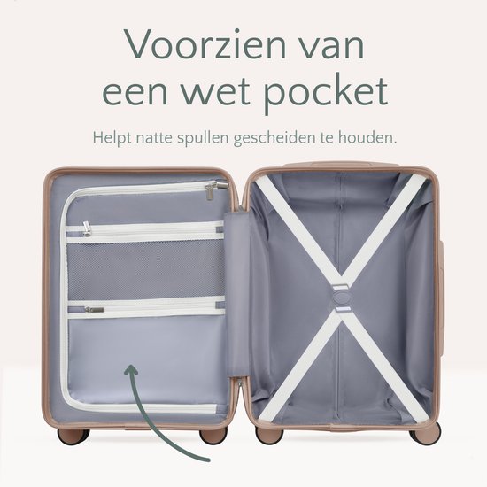 Skycases City Walker - Valise de voyage moyenne 77L - Légère et résistante - Roues pivotantes à 360° - Verrouillage TSA d'origine - Housse de protection et pochette humide incluses - 66 x 45 x 26 cm - Beige