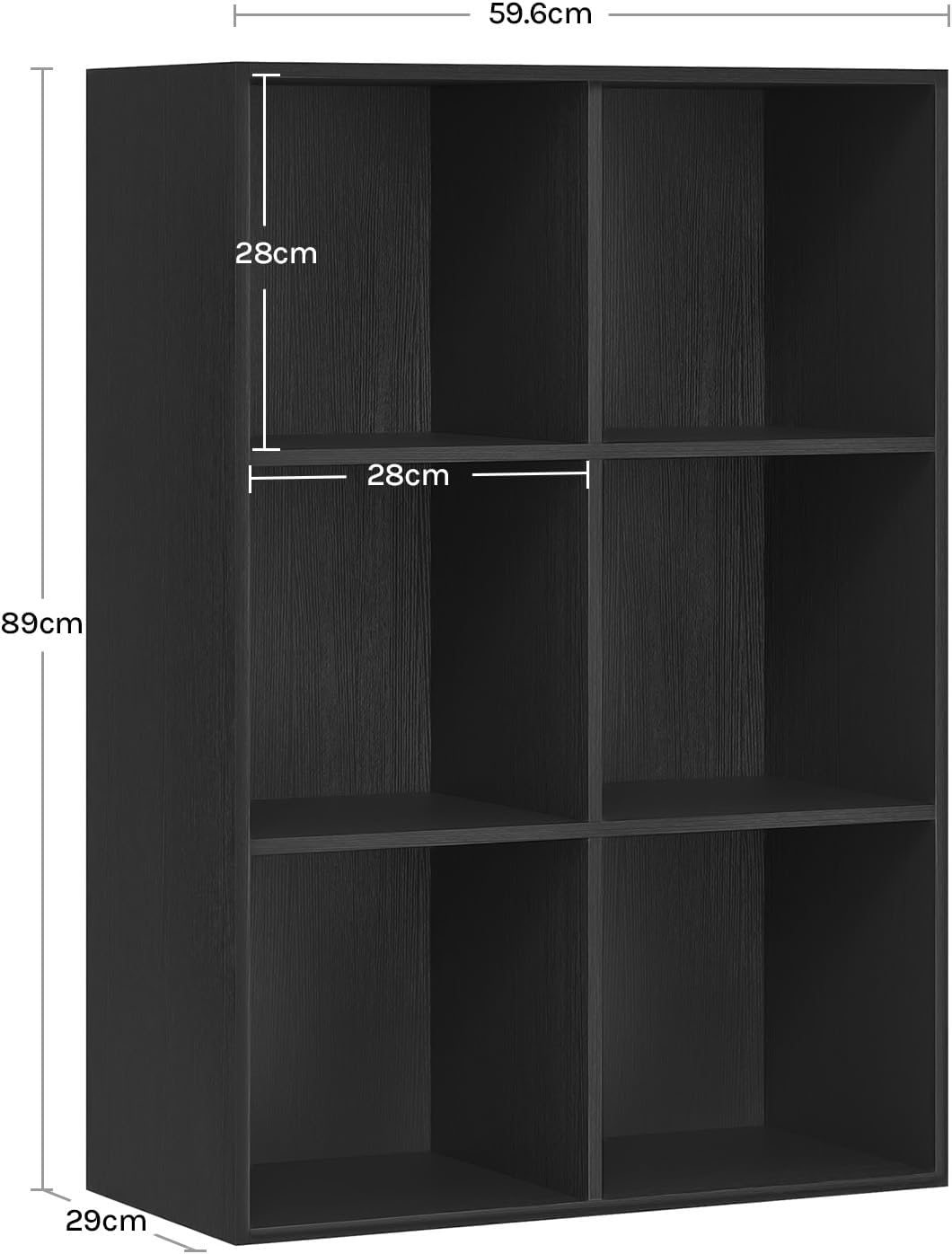 Bibliothèque Woltu à 6 compartiments - Meuble de rangement cubique - Noir - 59,6 x 29 x 89 cm