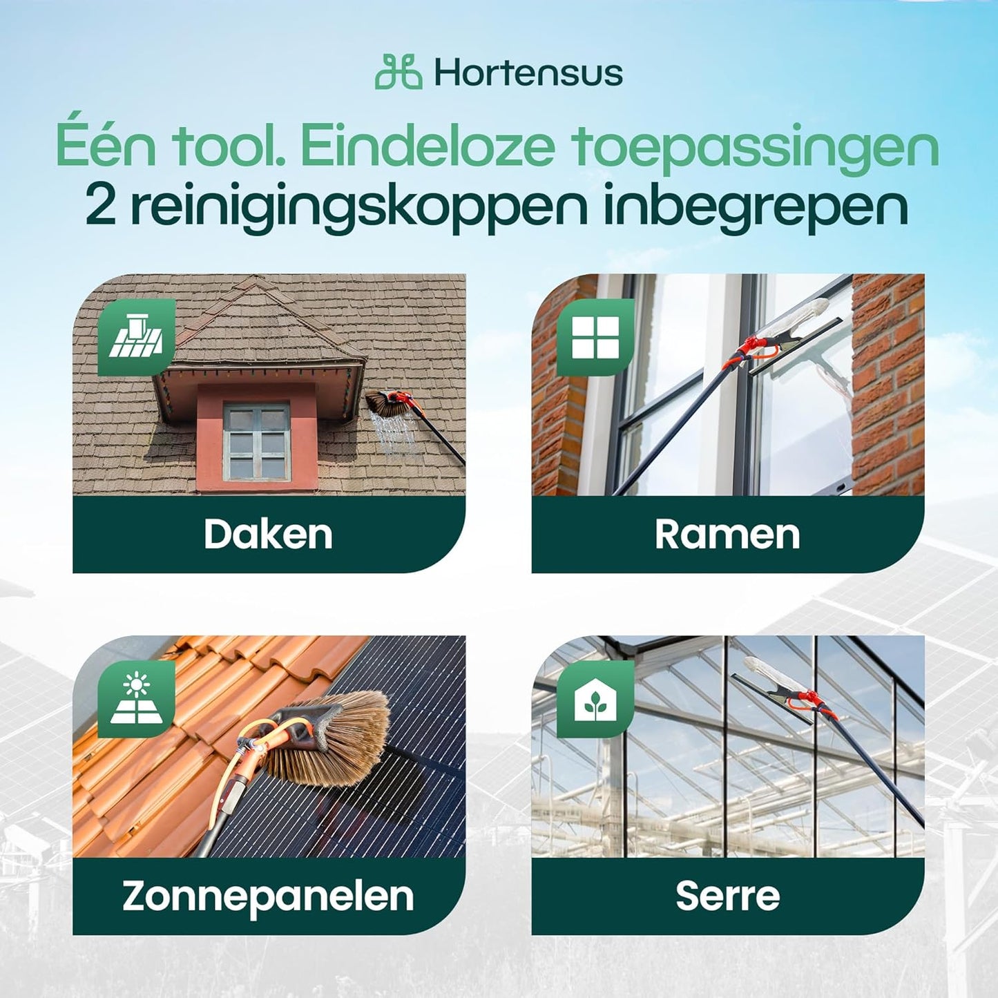 Brosse de lavage télescopique Hortensus - Avec raccord d'eau et distributeur de savon - 6.5M de long