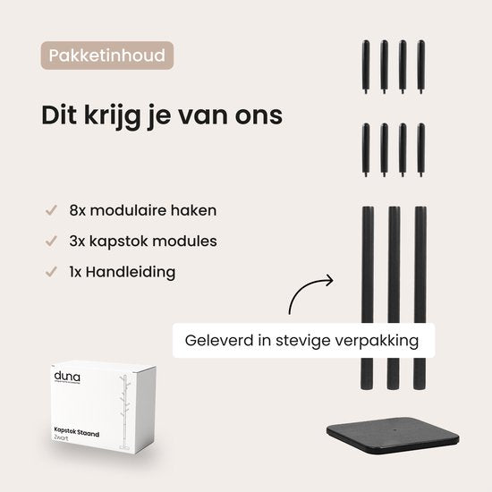 Duna Coat Stand - Porte-manteau sur pied en bois - 8 crochets - 170 cm - noir