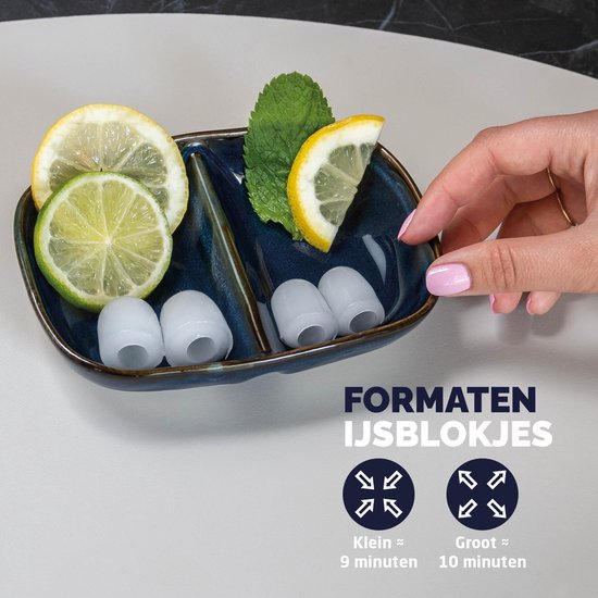 BREND BR-2213 Machine à glaçons avec cuillère et plateau d'égouttage - Grands L ou petits S glaçons - Machine à glaçons portable - 10 kg en 24 heures - Argenté