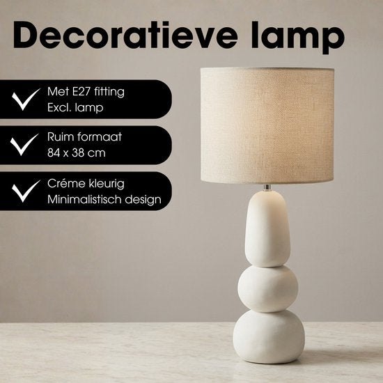 Lampe de table Mica Decorations Menko pour salon - Lampe décorative avec abat-jour - Lampe de bureau, lampes de table pour salon - 84 x ⌀38 cm - 60 W E27 IP20 - Crème