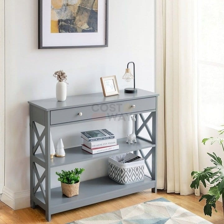 Coast Console Table 3 niveaux avec tiroir Table de salle en bois 100 x 30 x 80 cm Gris