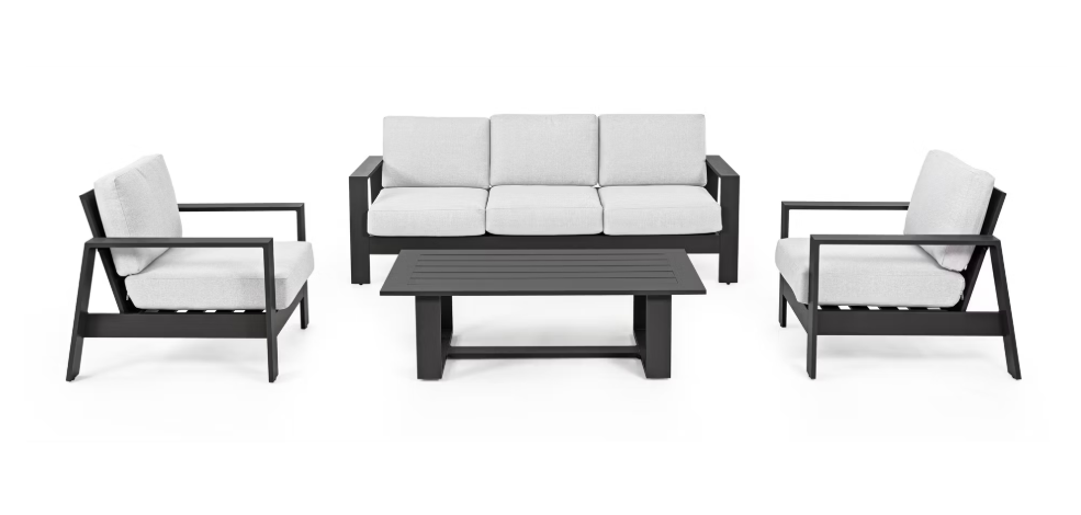 Bizzotto Baltic Lounge Set 4 pièces - Aluminium & Olefin - Anthracite - Banc 206x85,5x83 cm