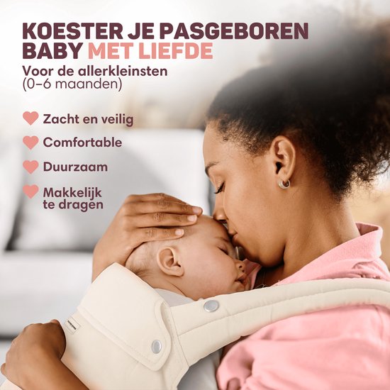 Vulpes Goods® BabyCare - Porte-bébé - Porte-bébé ergonomique 0-36 mois - Porte-bébé ventral de luxe jusqu'à 20 kg - Coton OEKO-TEX® - Confort mains libres - Avec support dorsal et position M - Crème