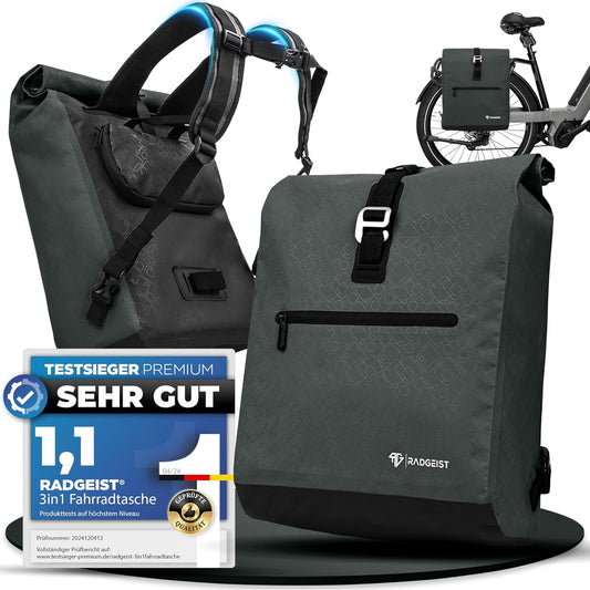 RADGEIST sac à vélo pour porte-bagages I sac à vélo et sac à dos I sac à vélo pour femmes et hommes I sac à bandoulière et sac à vélo 20L anthracite