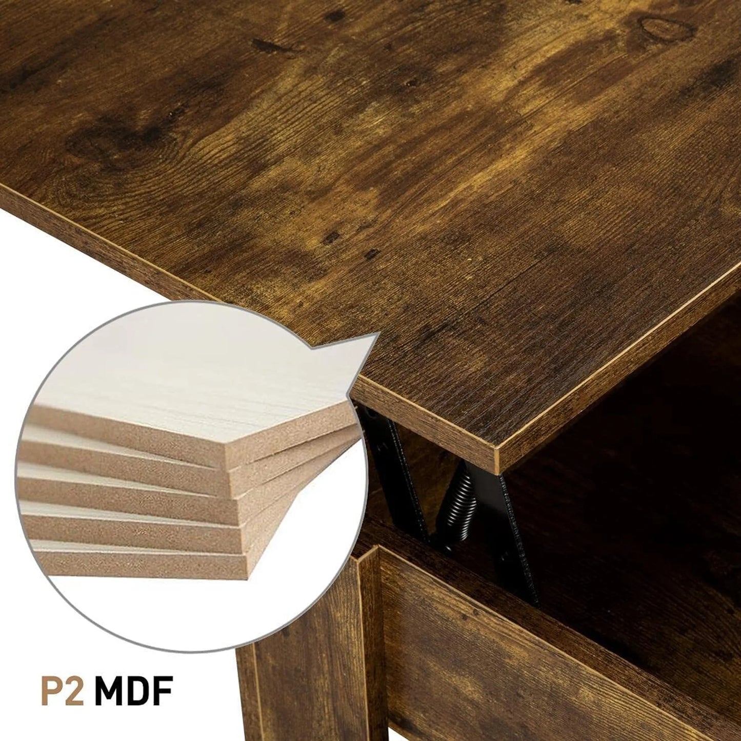 Yaheetech Table basse à plateau relevable - avec rangement caché, mécanisme en métal et étagère inférieure - pour salon et bureau - Mdf vintage brun-noir et métal - 98 x 50 x 41,8-55 cm