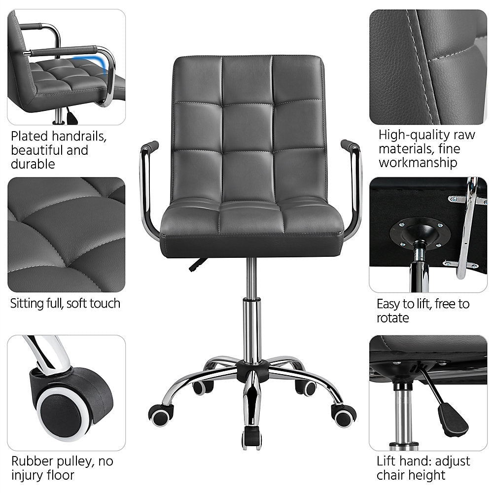 Chaise de bureau Yaheetech - Grise - Cuir PU - Hauteur réglable - Pivotante à 360° - Avec accoudoirs