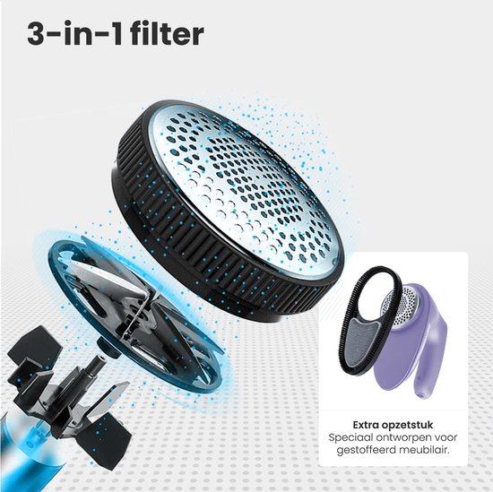 Auronic Electric Lint Remover - Dépoussiéreur sans fil - Autonomie de la batterie 60 minutes - Tondeuse à peluches - 2 accessoires supplémentaires - Violet