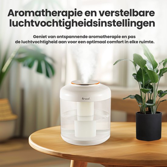 Humidificateur - 1.5L - Humidificateur - Sans fil et rechargeable - Diffuseurs d'arômes - Silencieux - Blanc - de Saaf
