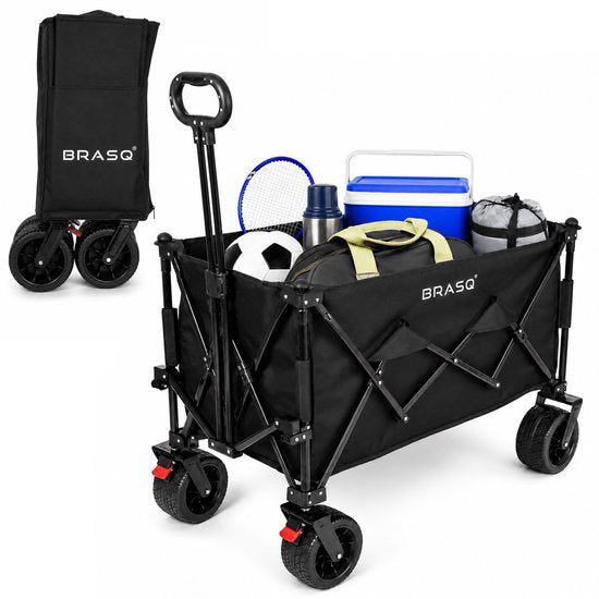 Chariot pliable BRASQ - 165 litres - Capacité de charge de 100 kg - Roues pivotantes avec frein - 90 x 52 x 110 cm - Poignée réglable - Chariot pliable - Noir