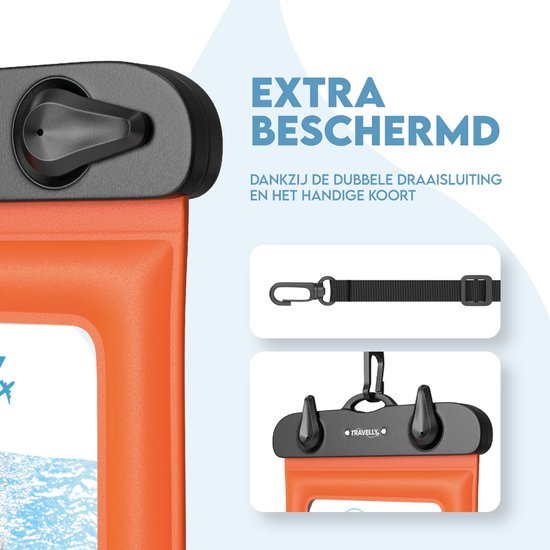 Travelly ® - Etui étanche pour téléphone portable Lot de 2 - Etui universel pour Smartphone - Convient à tous les téléphones - Sacoche sèche - Pour les vacances, la natation et les sports nautiques - Noir/Orange