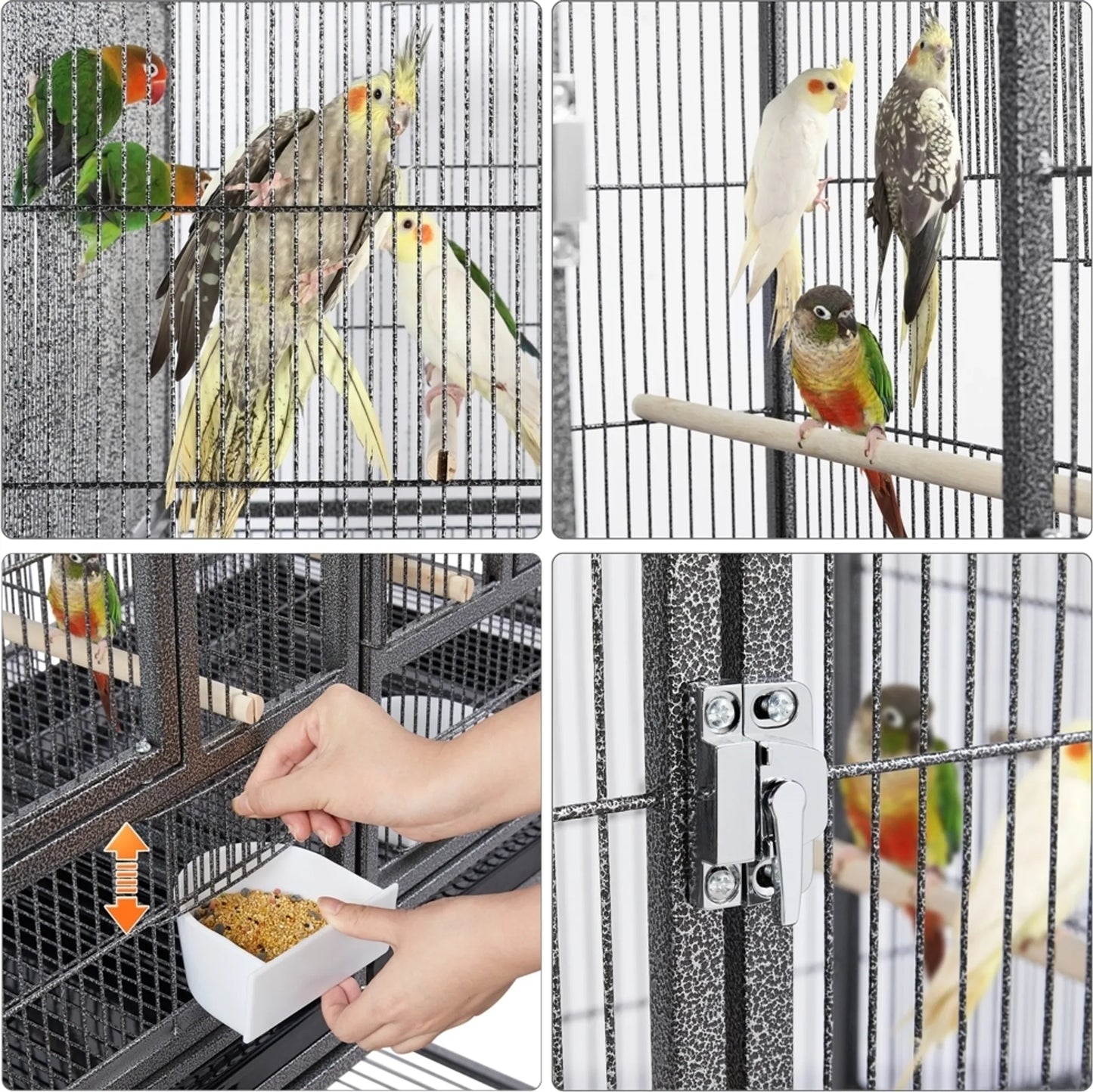 Yaheetech Cage à oiseaux avec cloison - Avec support amovible et quatre perchoirs et rangement - Pour canaris et perruches - Métal laqué noir et bois - 95,5 x 45,5 x 105 cm