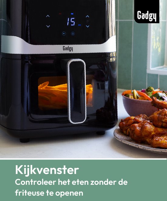 Friteuse à air chaud Gadgy 5 L avec hublot – 1 400 W – Friteuse à air chaud numérique – 7 programmes préprogrammés – Écran tactile – Jusqu’à 200 °C – Friture saine sans huile