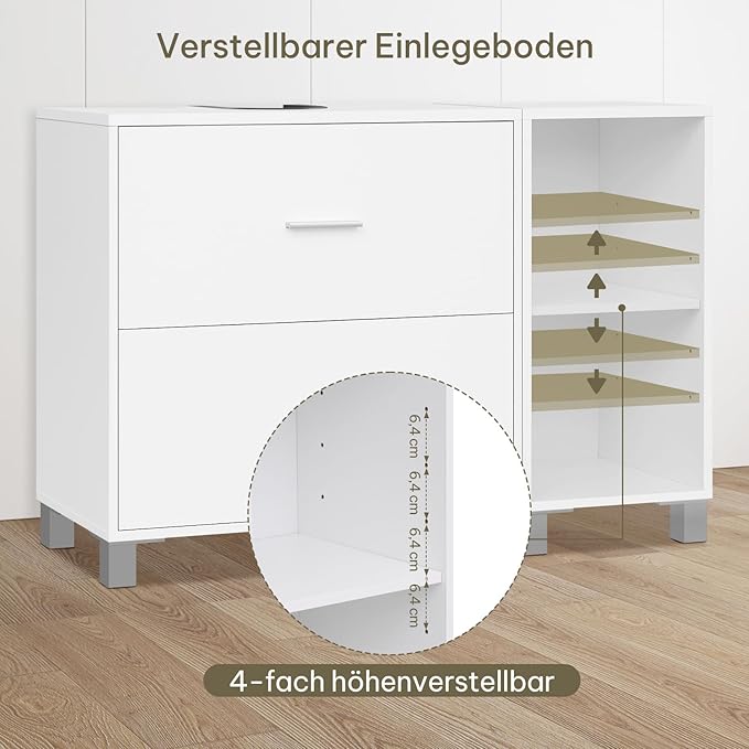 eSituro SBP0098 meuble bas pour lavabo meuble de salle de bain - blanc - 2 grands tiroirs - meuble latéral pouvant être placé à gauche ou à droite