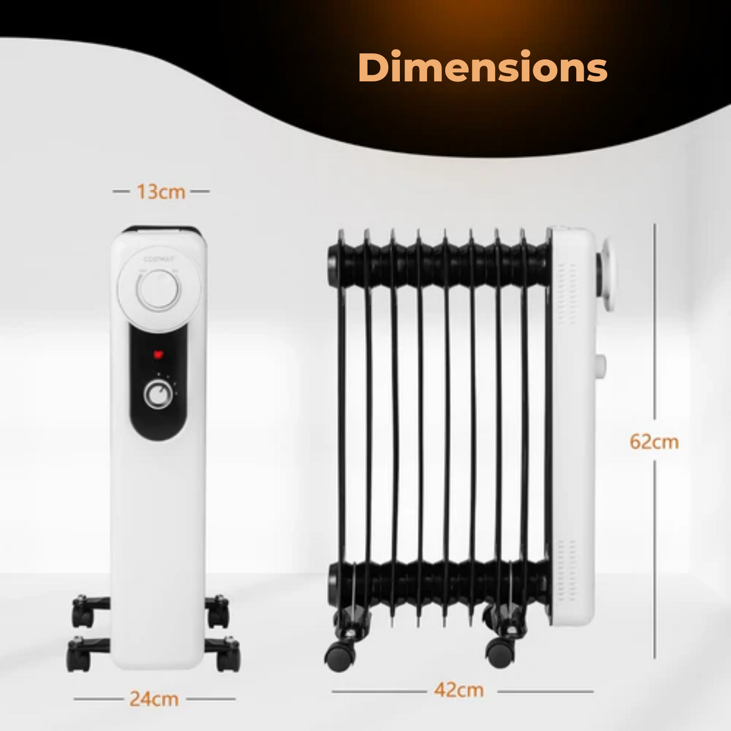 Radiateur à bain d'huile - Coast – 3 niveaux de chauffage - Thermostat réglable – 42 x 24 x 62 cm – Noir