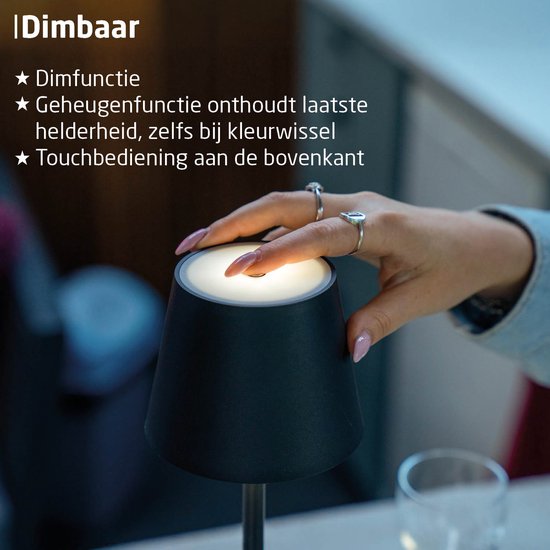 BREND BR-2228 Lampe de table sans fil pour l'intérieur et l'extérieur - Lampe décorative et graduable - Éclairage rechargeable avec 3 niveaux de lumière - IP44 - Blanc