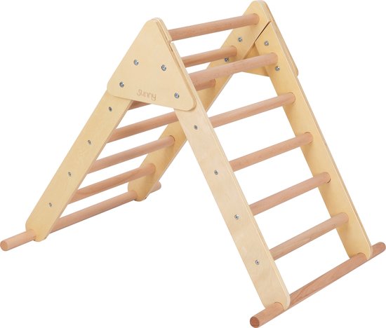 Structure d'escalade 3-en-1 Sunny Charlie en bois naturel – Jouets Montessori – Arceau d'escalade – Triangle d'escalade – FSC Mix
