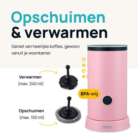 MOA Mousseur à lait électrique - Sans BPA - Pour faire mousser et chauffer - Rose - MF5P