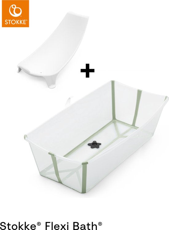 Ensemble Stokke® Flexi Bath® X-Large - Flexi Bath® XL + support pour nouveau-né - Vert transparent