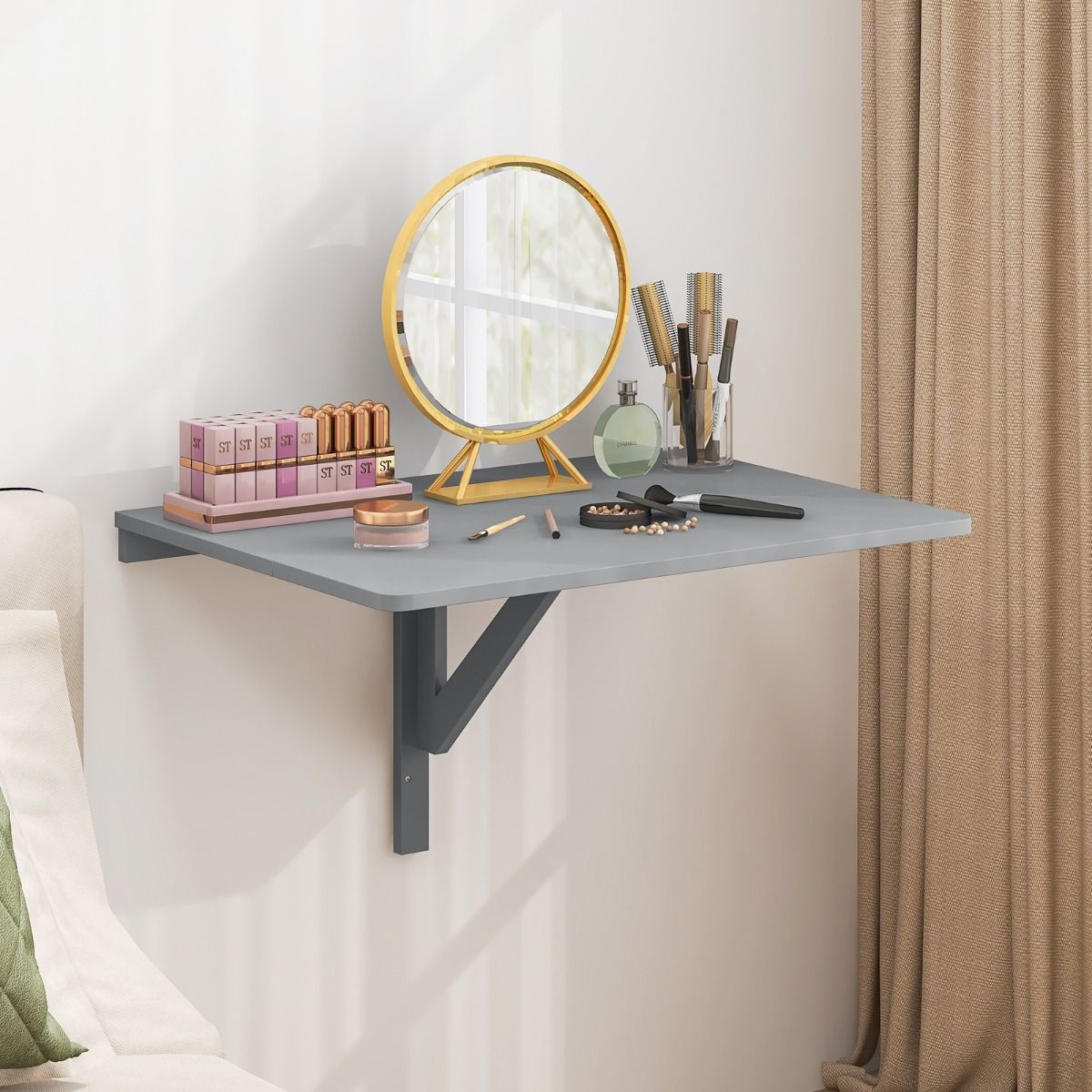 Table pliante murale Coast - bureau pliant - design peu encombrant - gris 80 x 60 x 45 cm