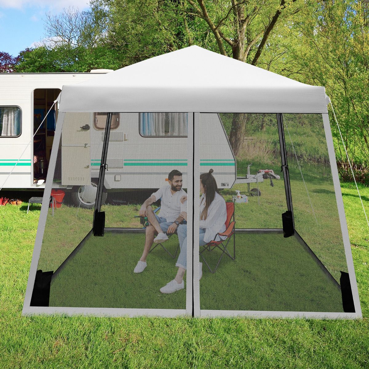 Pavillon de jardin éphémère Coast - avec moustiquaire et sacs de sable - pliable - gris