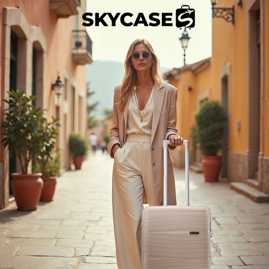 SKYCASES Travel One – Valise de voyage 28 pouces - Serrure à combinaison - 50 x 29 x 77 cm - 98 L - Légère, imperméable et résistante - Grande valise à roulettes XL - Beige