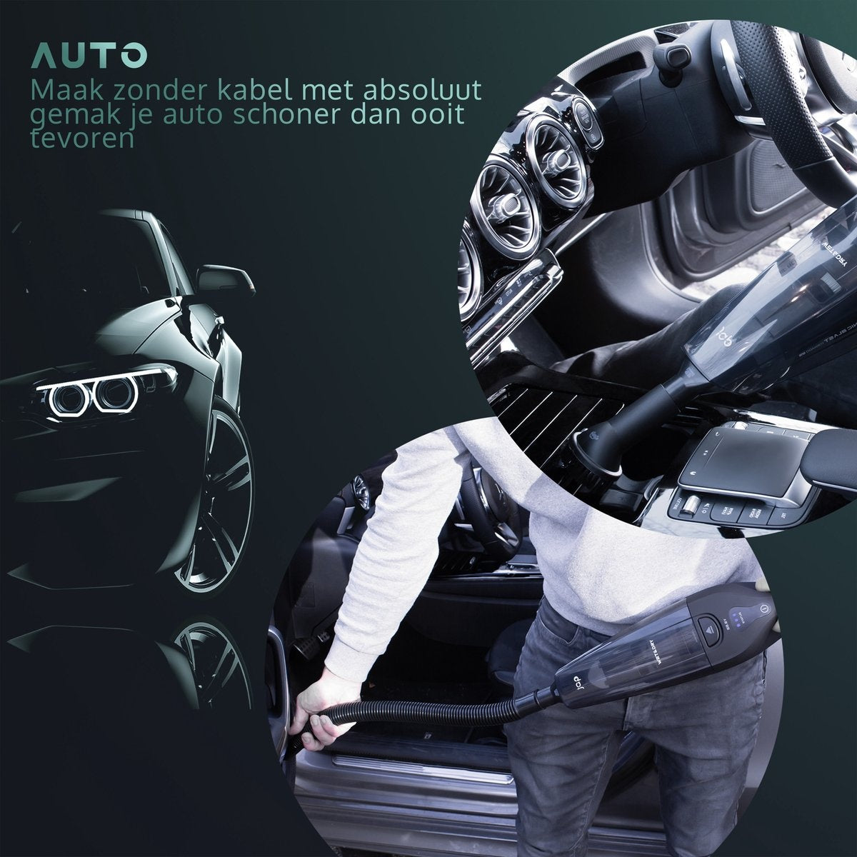 JAP Tornado S2 - Voiture et maison - Solides et liquides - Aspirateur à main tout-en-un - Sans fil - Aspirateur sans sac - 4 têtes - 14.8V