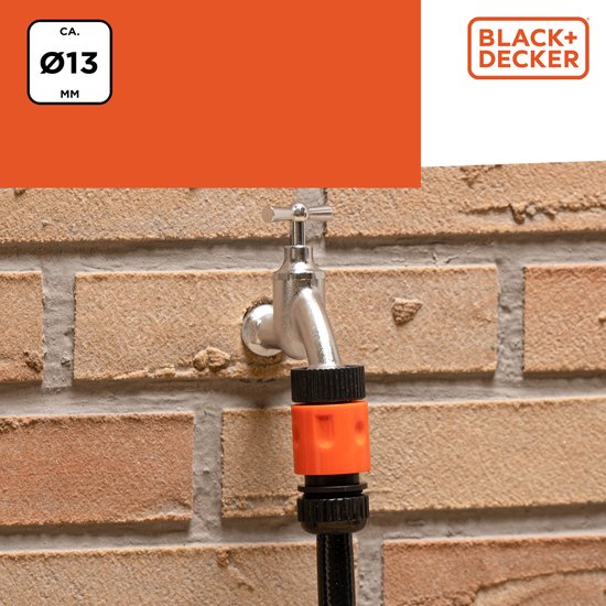 BLACK+DECKER Raccord rapide pour tuyau d'arrosage - 1/2'' - plastique - noir/orange - ⌀13 mm - Plastique - Noir/Orange