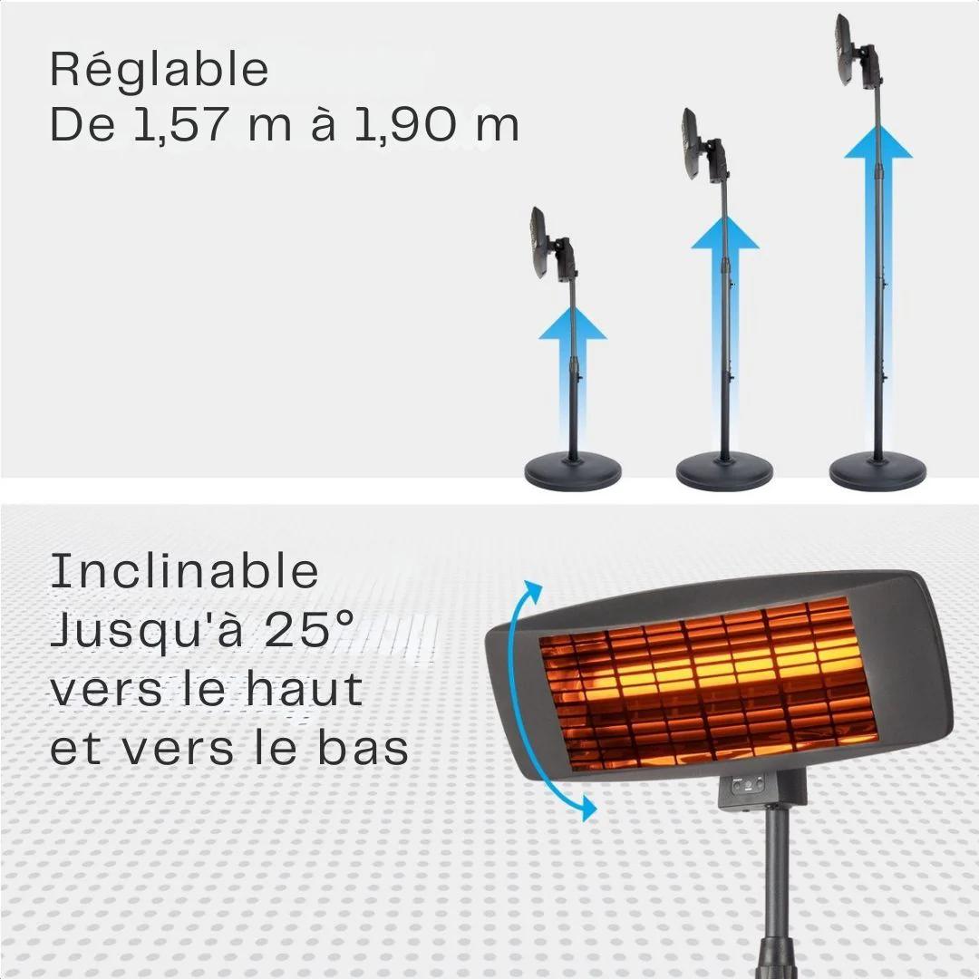 Chauffage de terrasse - Auronic -  Électrique - 2000W - Télécommande incluse - 3 niveaux - Noir