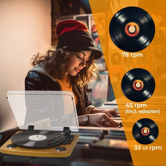 Denver Record Player Dual Bluetooth - Haut-parleurs intégrés - USB - Rétro - Bois - VPL230LW