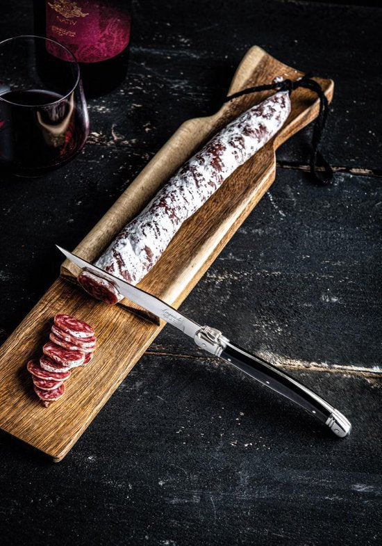 Laguiole Style de Vie Planche à saucisses avec couteau à steak Premium Line - Bois d'acacia - Noir