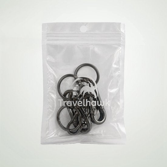 Travelhawk Porte-clés mousqueton - avec porte-clés - 3 pièces - Crochet mousqueton avec pince à ressort - Porte-clés mousqueton - Aluminium - Argent