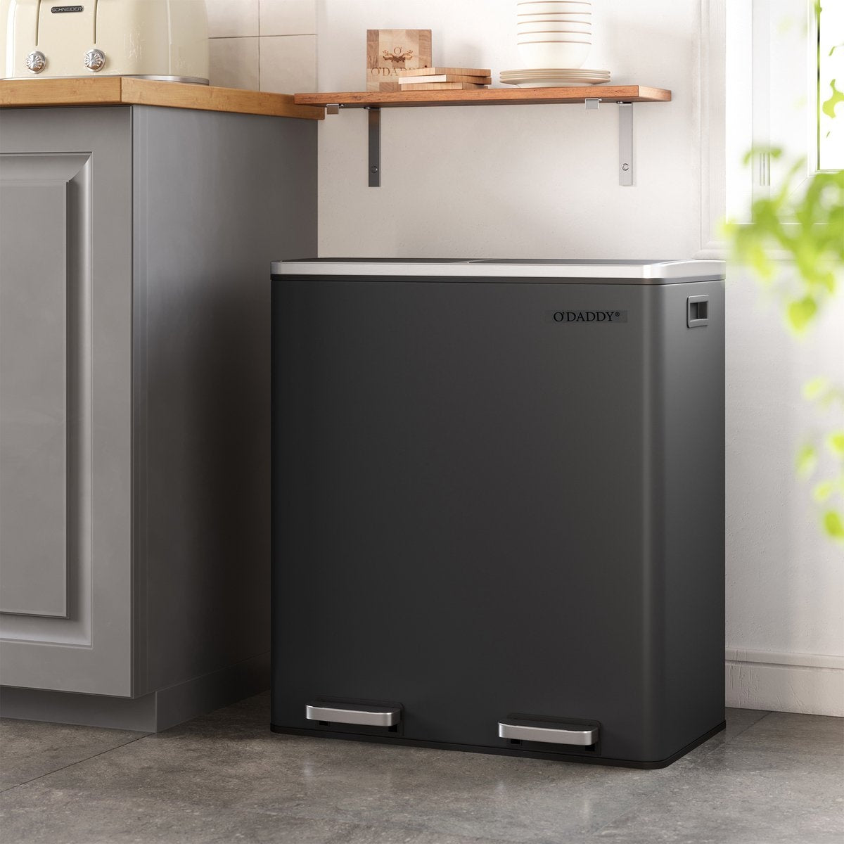Poubelle O'DADDY® - 60L (2x 30L) - à pédale - 59 x 65 x 32 cm - Noir
