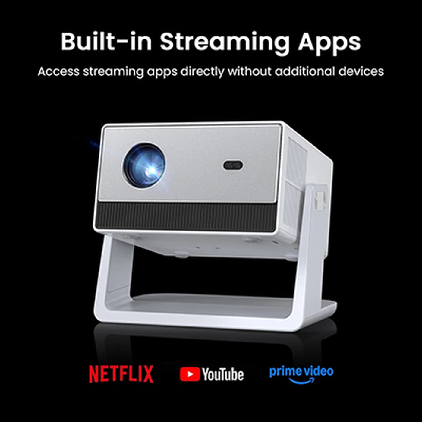 Projecteur intelligent FunFlix - Wi-Fi 6 et Bluetooth 5.2 - Résolution native 1080p avec prise en charge 4K - Dolby Audio - Écran de 200 pouces - Mise au point automatique