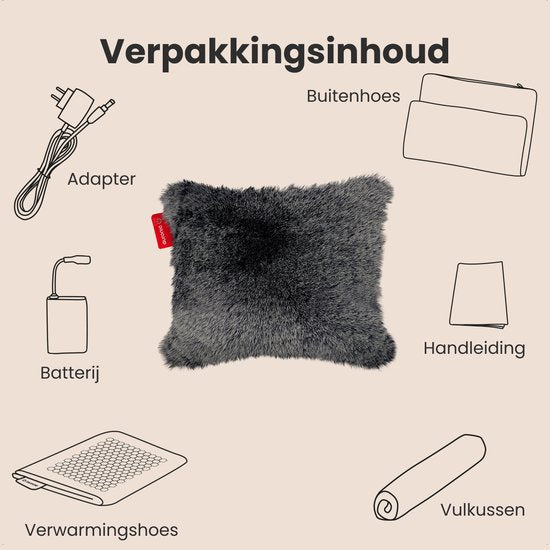 Auronic Heat Cushion - Teddy - 45x60 - Sans fil - Rechargeable - Coussin électrique - Infrarouge - Anthracite