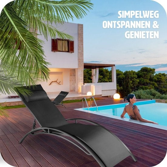Tectake® Jeu de 2 chaises longues en aluminium - Chaises de jardin résistantes aux intempéries - Dossier réglable - Coussin de tête inclus