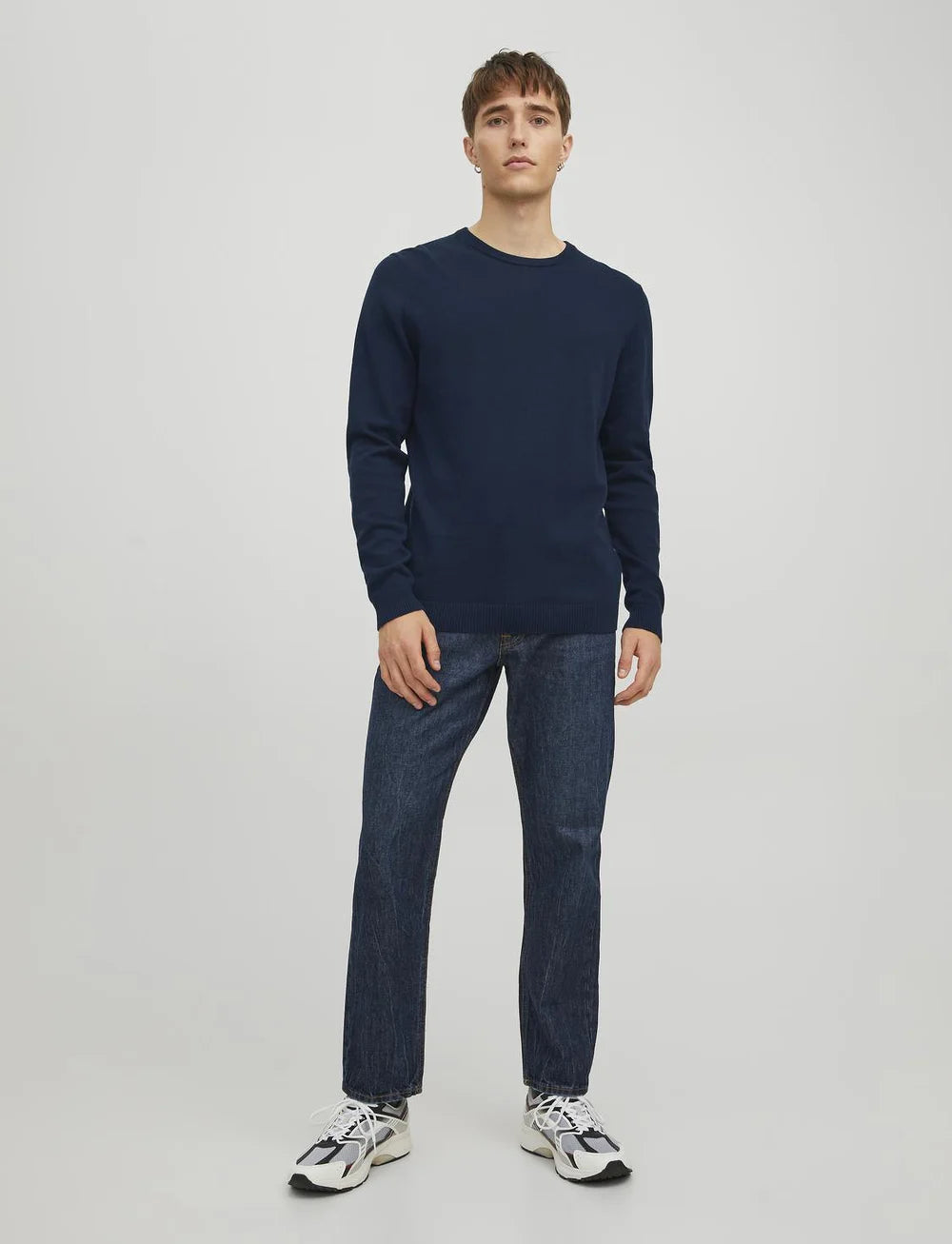 Pull en maille pour homme de JACK&JONES - Col rond et texture côtelée - Taille L - Bleu