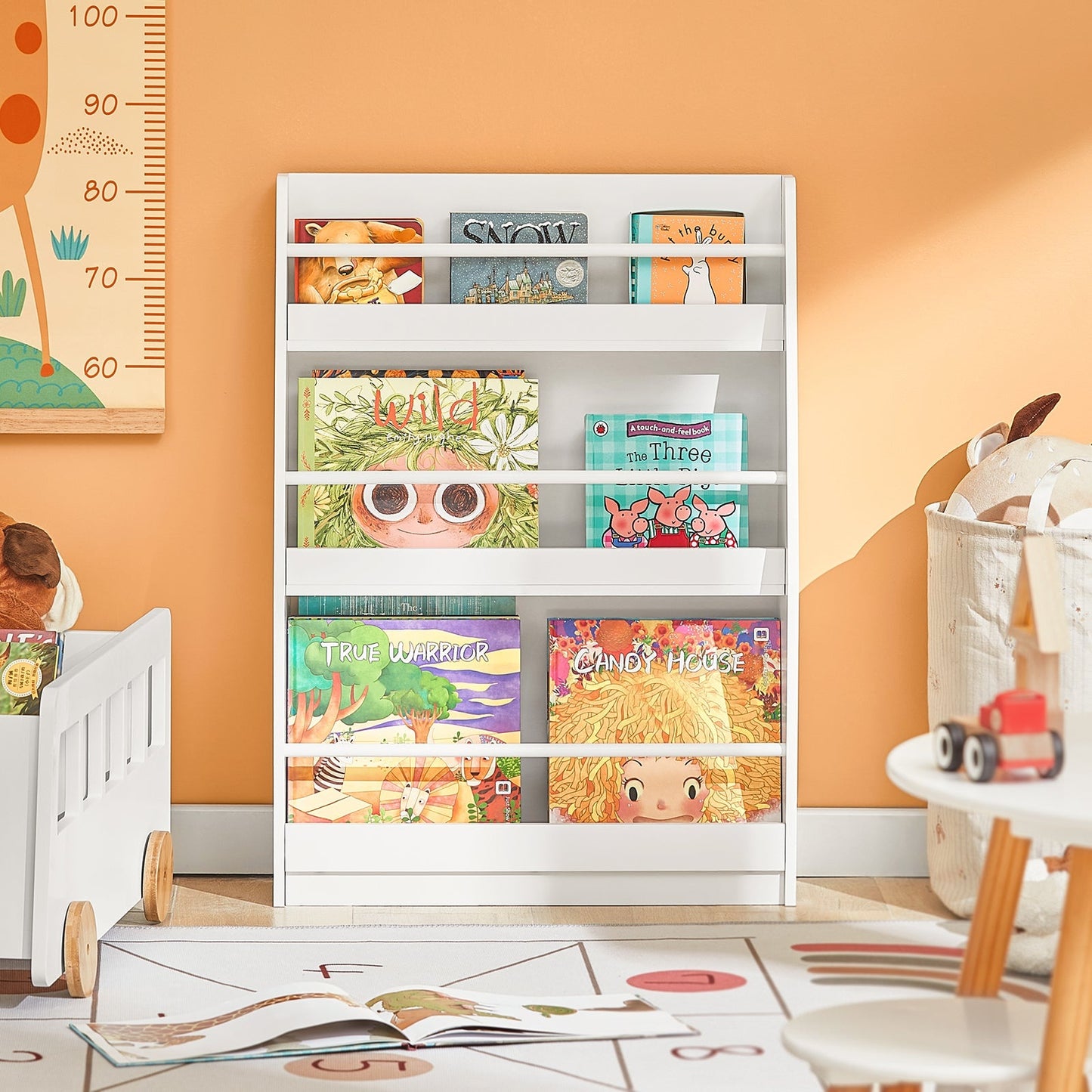 SoBuy Bibliothèque pour enfants - 4 étagères - Max. 15 kg par étagère - 58 x 18 x 81 cm - Blanc