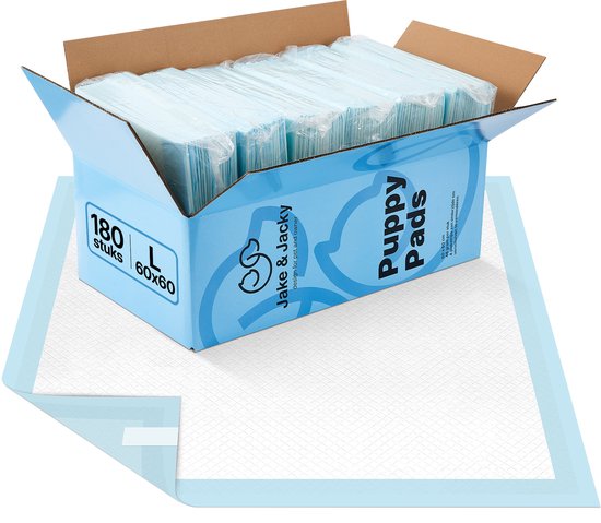 Jake and Jacky 180 pieces Puppy Training Pads with Adhesive Strip - toilet training dog - Pee pads dog - dog toilet 60 x 60 cm