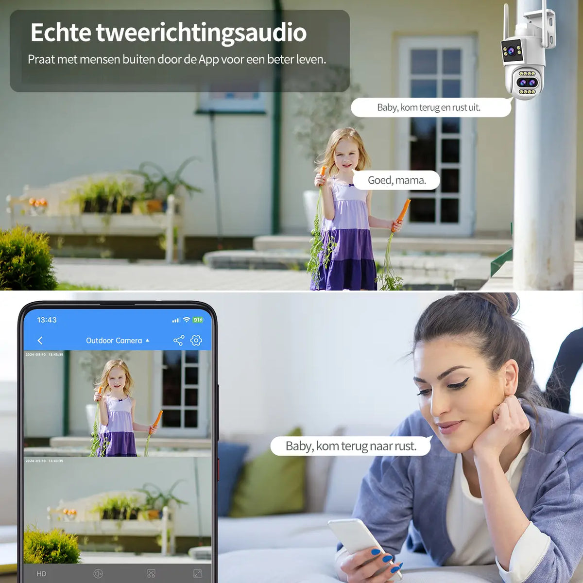 Caméra de sécurité d'extérieur Jooan 2K à triple objectif - Zoom 10x - PTZired IP66 étanche, alerte de mouvement, stockage sur carte 8-256 Go / dans le cloud, alarme avec sirène