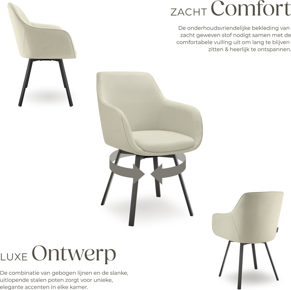 tectake® Chaise de salle à manger pivotante Alicon 57x59x88 cm - Lot de 2 - Beige - Design élégant et confortable pour la salle à manger, le salon ou le bureau