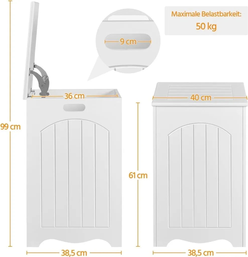 Panier à linge Yaheetech avec couvercle 96 L - Blanc - Panier à linge en bois avec espace de rangement