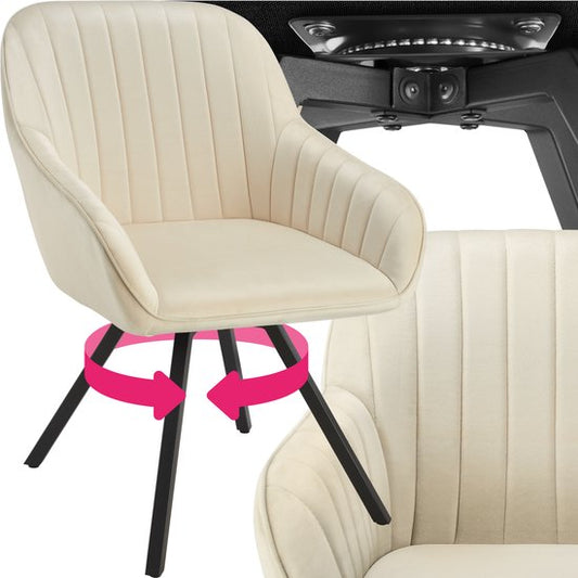 tectake - Chaise de salle à manger pivotante avec accoudoirs - Revêtement en velours - Rembourrée - Crème