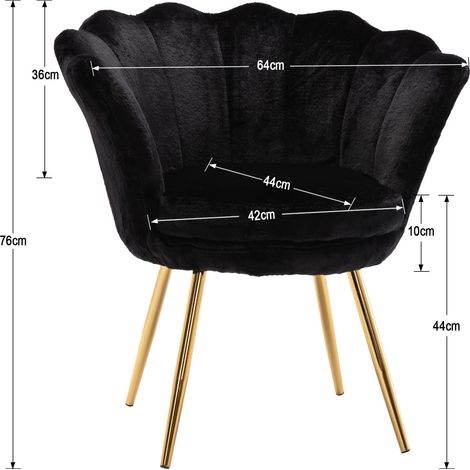 Fauteuil d'appoint Wahson en velours - Fauteuil moderne de coiffure avec dossier en forme de pétales de fleur - Noir