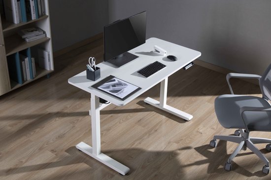 Bureau assis-debout électrique réglable en hauteur - 118 x 58 cm - blanc