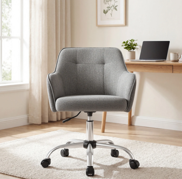 JOYFURNOS Chaise pivotante Gris aspect lin, hauteur réglable de 86 à 96 cm